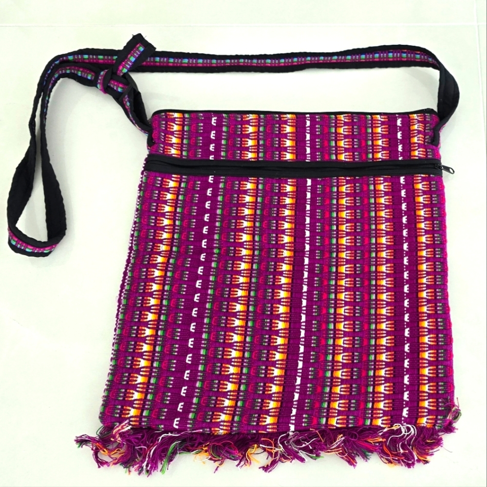 Vibrant Patterned Crossbody Bag - Purple, Green, Pink, Yellow and White - Large